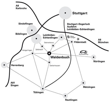 Anreisemöglichkeiten Karte der Verkehrsanbindungen nach Waldenbuch